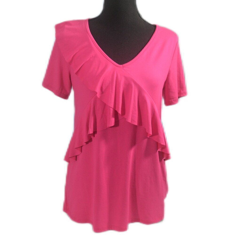 Melon Ruffle Trim Top Pink Boutique Size Small